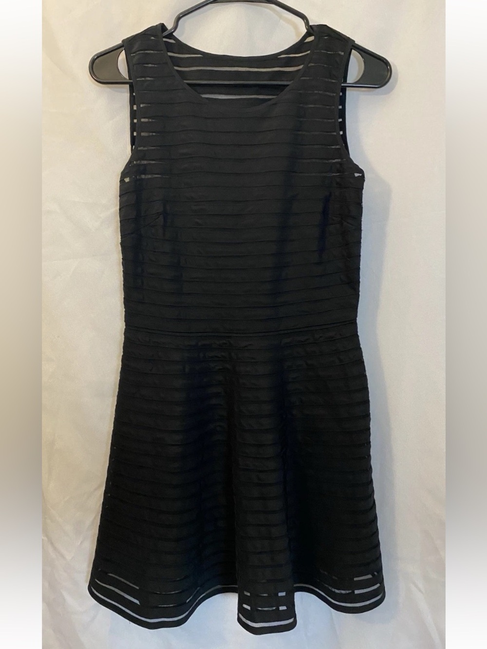 Parker Black Sleeveless Layered Stripe Mini Dress 100% Silk
